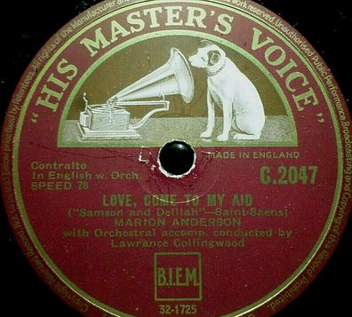 Marion Anderson "Softly Awakes My Heart / Love, Come To My Aid" HMV 1930 78rpm