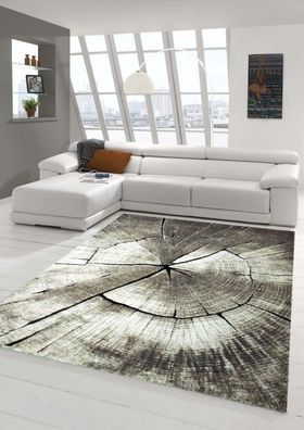 Teppich modern Wohnzimmerteppich Holzstamm Teppich Baum Optik in braun beige