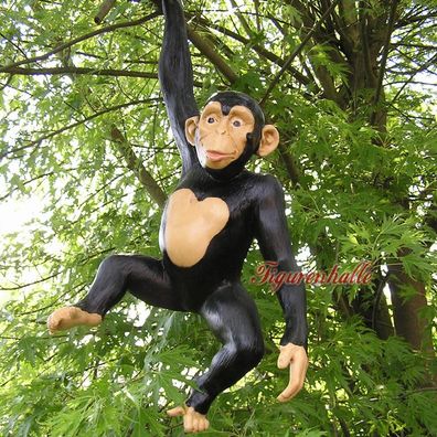 Schimpanse Affe auf Ast Figur Statue Deko Afrika Wildtiere Urwald Zoo Dekoration 