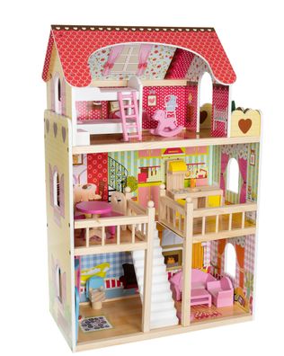 Puppenhaus mit Zubehör aus Holz Puppen-Villa Mädchen Spielzeug 11252