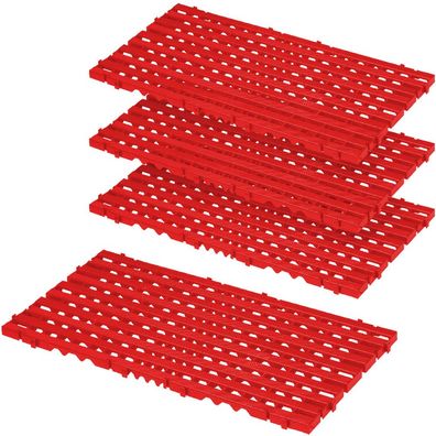 4x Bodenrost aus Kunststoff (PE-HD), LxBxH 800 x 400 x 25 mm, Farbe rot