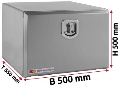 LKW Staukasten, Staubox aus Edelstahl B 500 x H 500 x T 550mm mit Gasdruckfedern