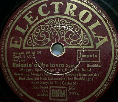 Mugsy Spanier "Riverboot shuffle / Relaxin´ at the touro" Electrola 1939 78rpm