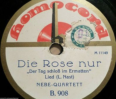 NEBE-QUARTETT "Die Rose nur / Abendständchen (Ich grüße dich...)" Homocord 78rpm