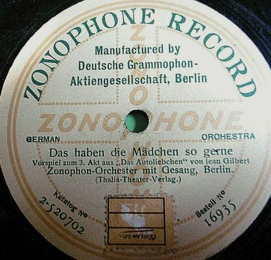 ORCH-GESANG "Das Lied vom Autoliebchen / Das haben die Mädchen.." Zonophone 1912