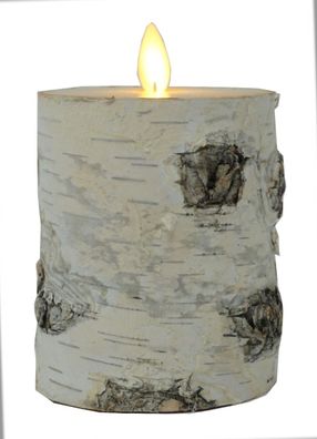 LED Kerze 10 cm Natur-Baumrinde BIRKE HELL Timer bewegliche Flamme Kerze Teelicht