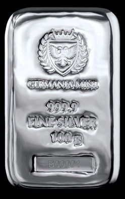 Germania Mint 100 Gramm 999,9 Silber Feinsilber Silberbarren Gussbarren