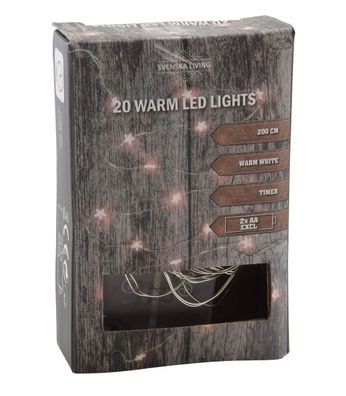 Drahtbeleuchtung mit Sternen 20 LED / warmweiß / Timer - Micro Batterie Lichterkette