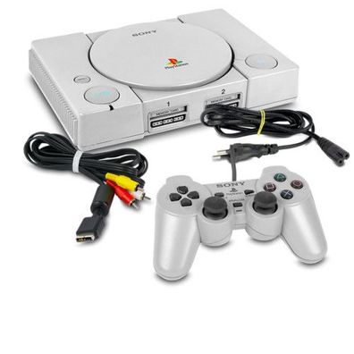 Playstation 1 - PS1 - PSX Konsole FAT in GRAU + ALLE KABEL + DUAL SHOCK Controller