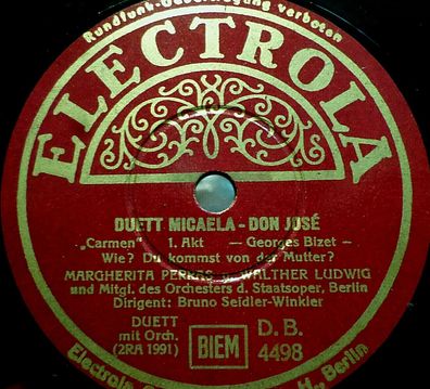 PERRAS & LUDWIG "Duett Micaela - Don José - Carmen - Bizet" Electrola 1937 78rpm