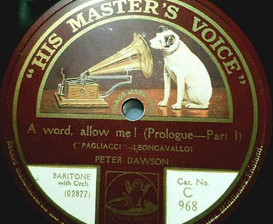 PETER DAWSON "A song of tender mem´ries / A word, allow me!" HMV 1926 78rpm 12"