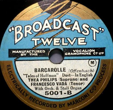 Philips & Vada "Barcarolle / Miserere" Broadcast Twelve 1928 78rpm 10"