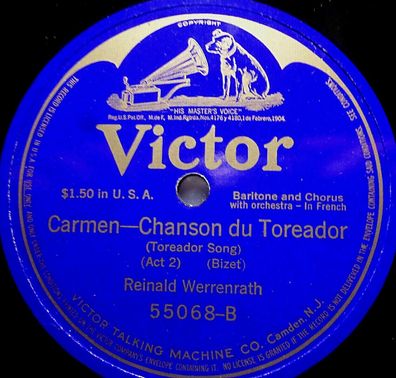 Reinald Werrenrath "Chanson du Toreador / Pagliacci - Prologue" Victor 78rpm 12"