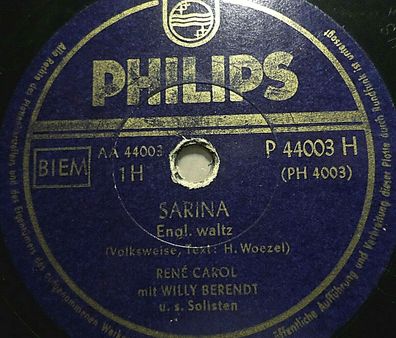 RENÉ CAROL "Mandolino, Mandolino / Sarina" Philips 78rpm 10"