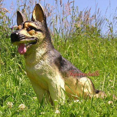 Schäferhund liegend Skulptur Figur Statue Dekoration Garten Natur Deko lebensecht
