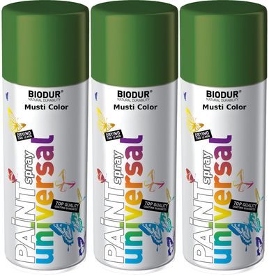 3x400ml Biodur Lackspray Spraydose Sprühlack Spraylack Farbe Grasgrün RAL 6010