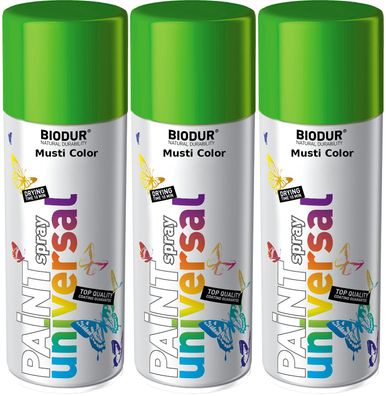 3x400ml Biodur Lackspray Spraydose Sprühlack Spraylack Farbe Gelbgrün RAL 6018