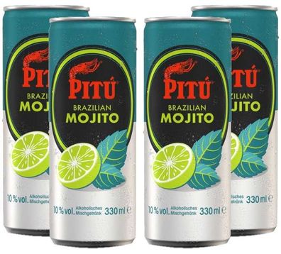 Pitu Brazilian Mojito 4er Set Cocktail 4x 0,33L (10% Vol) ready to drink Alkoho
