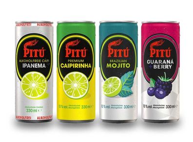 Pitu Cocktail 4er tasting Set Guarana Mojito Caipirinha je 0,33L (10% Vol) + Ip