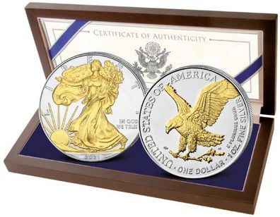 USA American Silber Silver Eagle 2021 Typ 2 Gilded 2 x 1 oz 999 Silbermünze