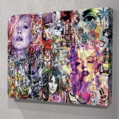 Pop Art Gesichter auf Leinwand - brillante Farben - Aufhängefertiger Kunstdruck - XXL