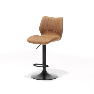 Bobby Barhocker mit Gasdruckfeder Stoff Soft Cognac Fußgestell Metall Schwarz