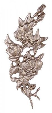 Rose silberfarben Metall 21,5 x 9,5 cm Grabstein Grabmal Relief Ornament