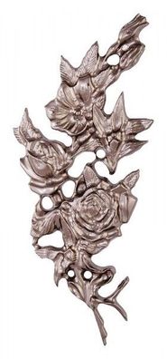 Rose silbergrau Metall 21,5 x 9,5 cm Grabstein Grabmal Relief Ornament