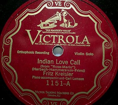 Fritz Kreisler "Deep In My Heart, Dear / Indian Love Call" Victrola 1926 78rpm