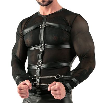 Herren Langarm Shirt M L XL Harness-Optik mit Handfesseln Bondage "Benedikt"