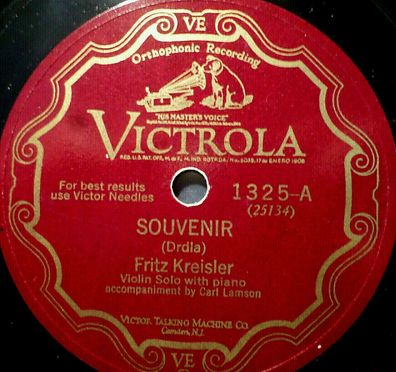 Fritz Kreisler "Old Folks At Home / Souvenir" Victrola 10" 78rpm