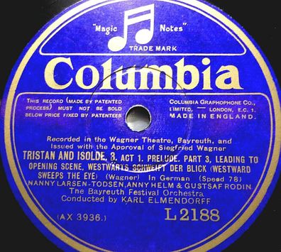 RODIN / HELM / LARSEN-TODSEN "Tristan and Isolde 3 & 4 Act 1" Columbia 1928