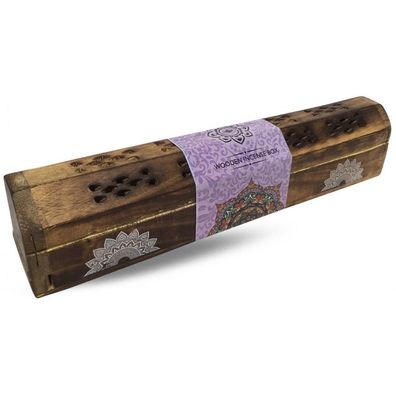 Räucherstäbchenhalter INDIA Truhe Mandala Holz 30 x 6 cm Kegelhalter Holzbox