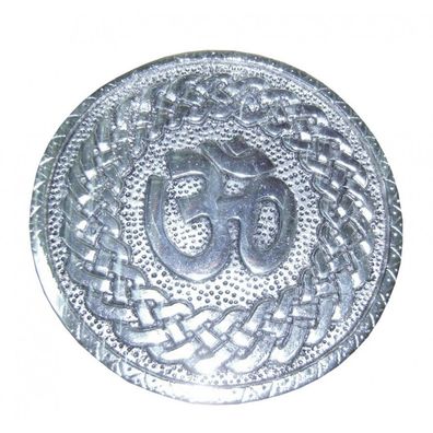 Räucherstäbchenhalter OM Weißmetall rund 10 cm Räucherteller Symbolhalter Platte