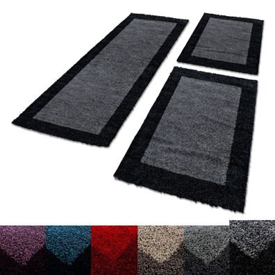 Shaggy Hochflor Teppich Carpet 3TLG Bettumrandung Läufer Set Schlafzimmer Flur