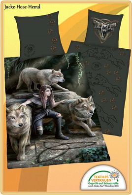 Bettwäsche Anne Stokes Wolf Baumwolle Reißverschluss Wald Gr. 135x200 cm NEU