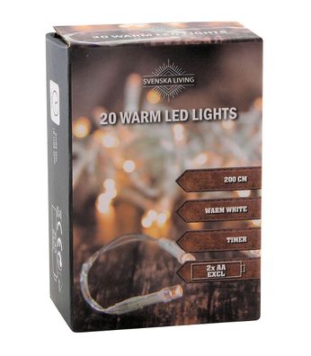 LED Lichterkette 200 cm / warmweiß / Timer / Batterie