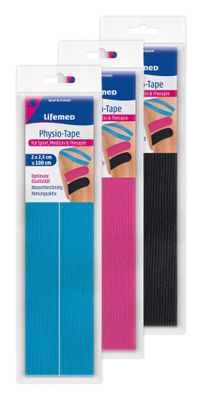 Lifemed 2 x 24 Physio-Tape-Streifen 1 m x 2,5 cm farbig sortiert