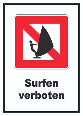 Windsurfen verboten Segelsurfen verboten Symbol und Text