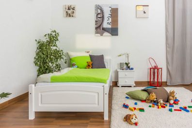 Kinderbett / Jugendbett Kiefer massiv Vollholz weiß lackiert 80, inkl. Lattenros