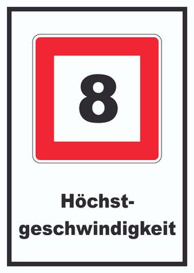 Höchstgeschwindigkeit 8 km/ h nicht zu überschreiten Schild mit Symbol und Text