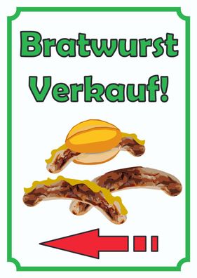 Bratwurst Verkaufsschild Schild Hochkant mit Pfeil links