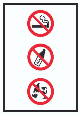 Schild Alkohol Rauchen Glas verboten Symbol hochkant