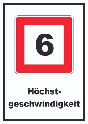 Höchstgeschwindigkeit 6 km/ h nicht zu überschreiten Schild mit Symbol und Text