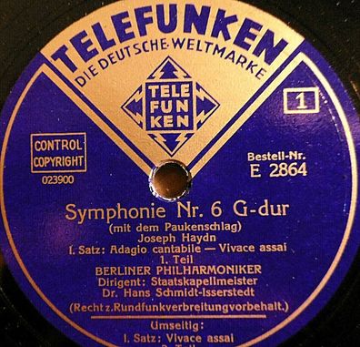 Schmidt-Isserstedt "Symphonie Nr 6 G-dur - Haydn" Telefunken 1939 3 x 78rpm