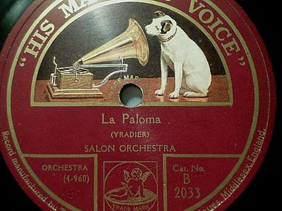 SALON-ORCHESTER "La Paloma / Serenade" HMV 1925 78rpm 10"