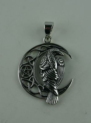 Sterling Silber Anhänger Mond Rabe celtic Amulett keltisch