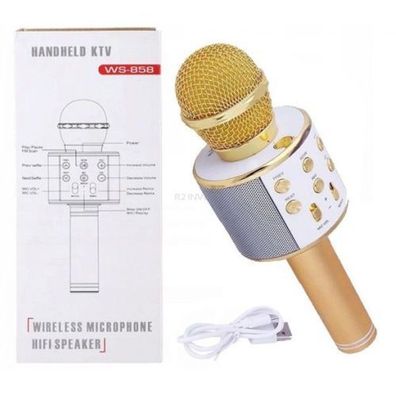 Bluetooth WS-858 Mikrofon mit 5W Lautsprecher und Bedienfeld - gold