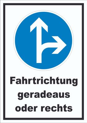 Schild Fahrtrichtung geradeaus oder rechts