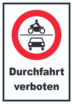 Durchfahrt verboten Krad und PKW Symbol Schild
